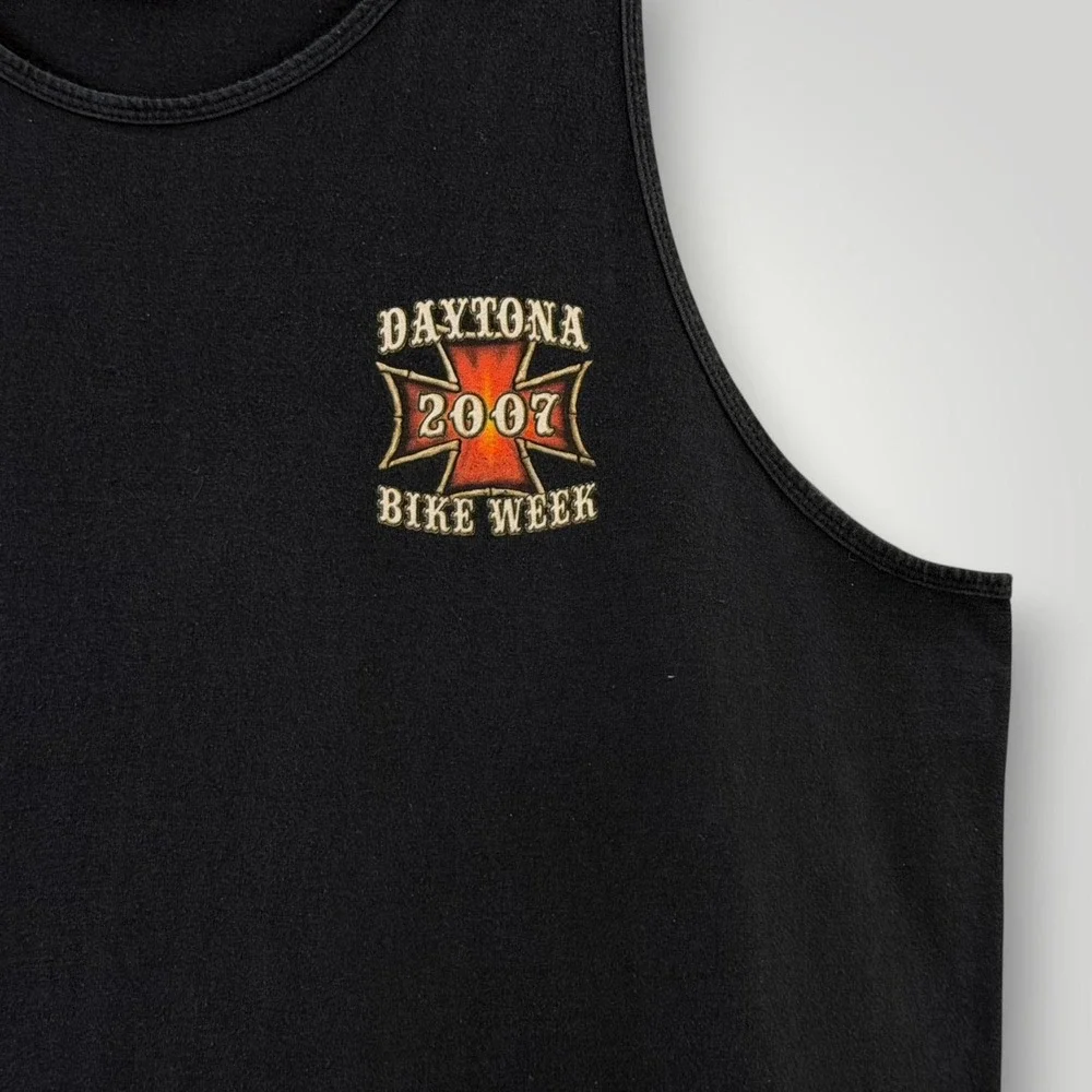 Daytona Bike Week Tank Mens 2XL Black 2007 Skull Graphic Hanes Heavyweight